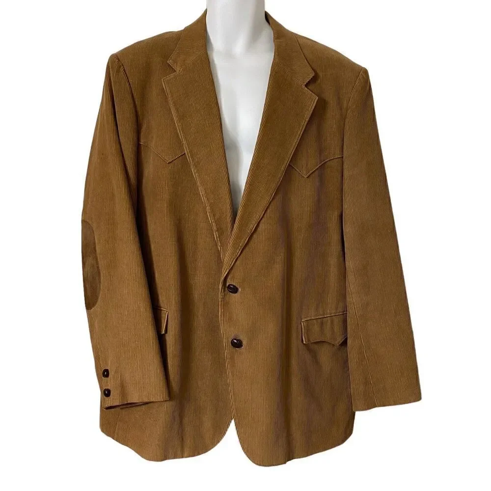 Circle S Dallas Men’s Jacket Western 48L Brown Corduroy Elbow Patches Blazer